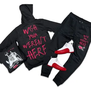 RETRO LABEL LEAVE ME ALONE HOODIE & JOGGER SET (RETRO 12 CHERRY)