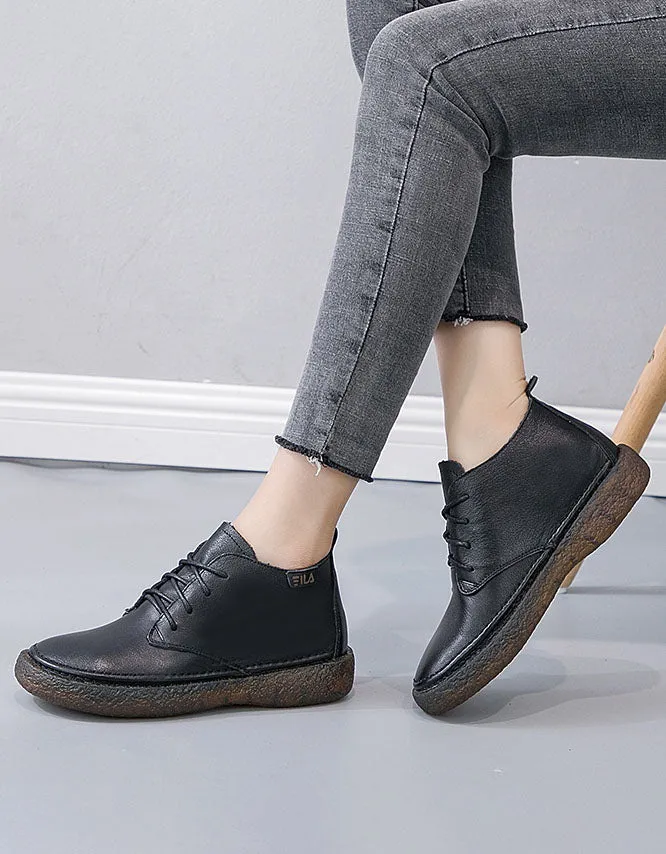 Retro Leather Soft Sole Sneakers Short Boots Women