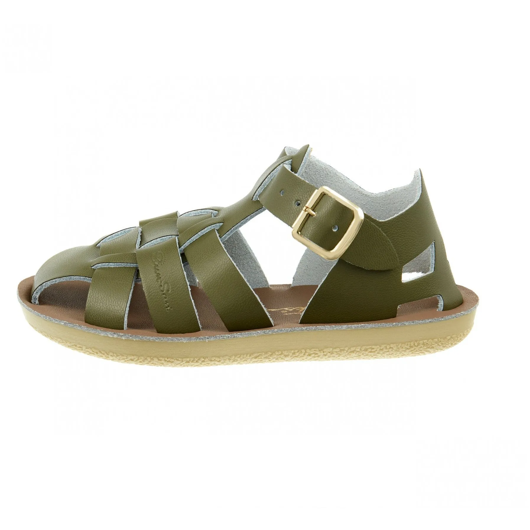 Salt-Water Shark Childrens Olive Leather Sandals