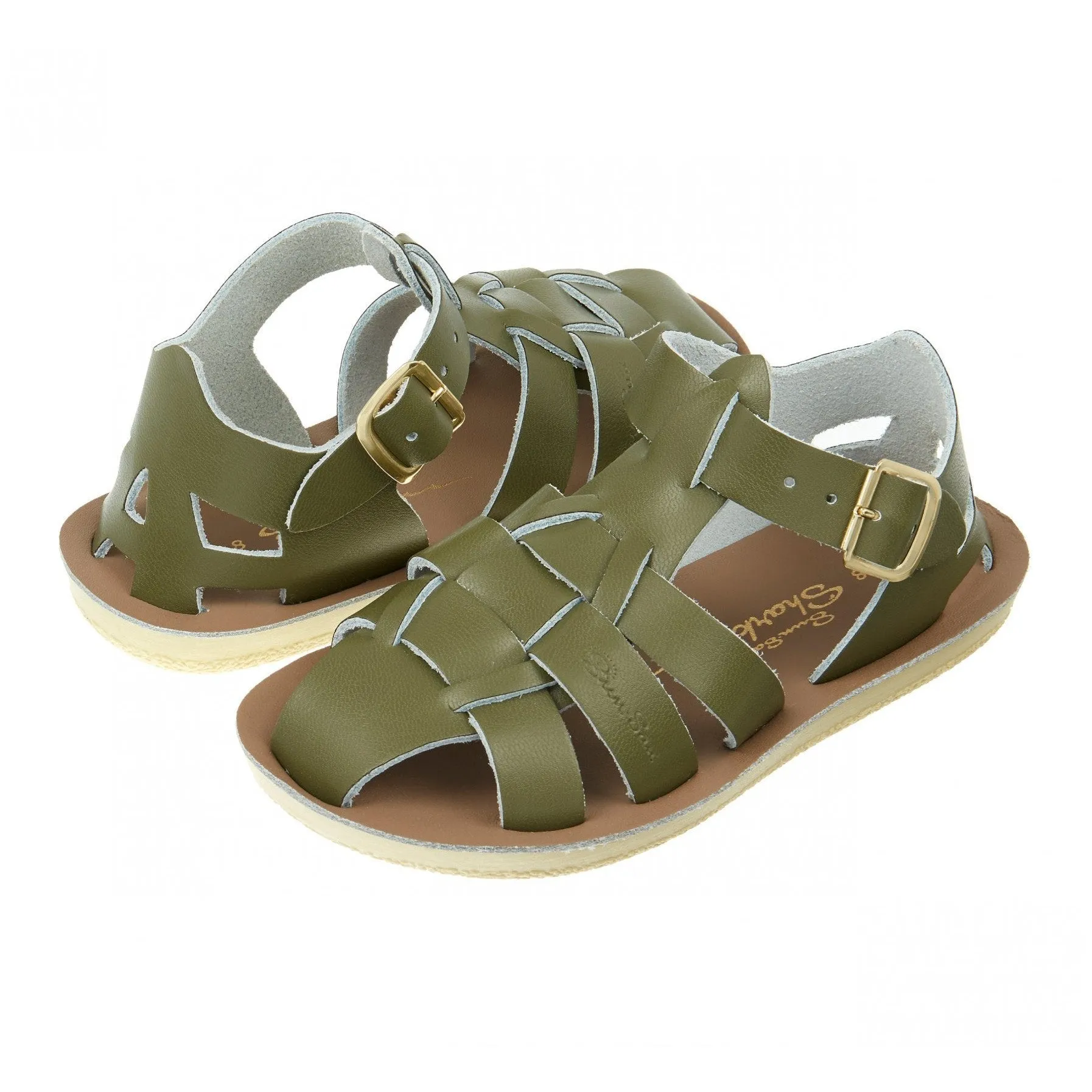 Salt-Water Shark Childrens Olive Leather Sandals