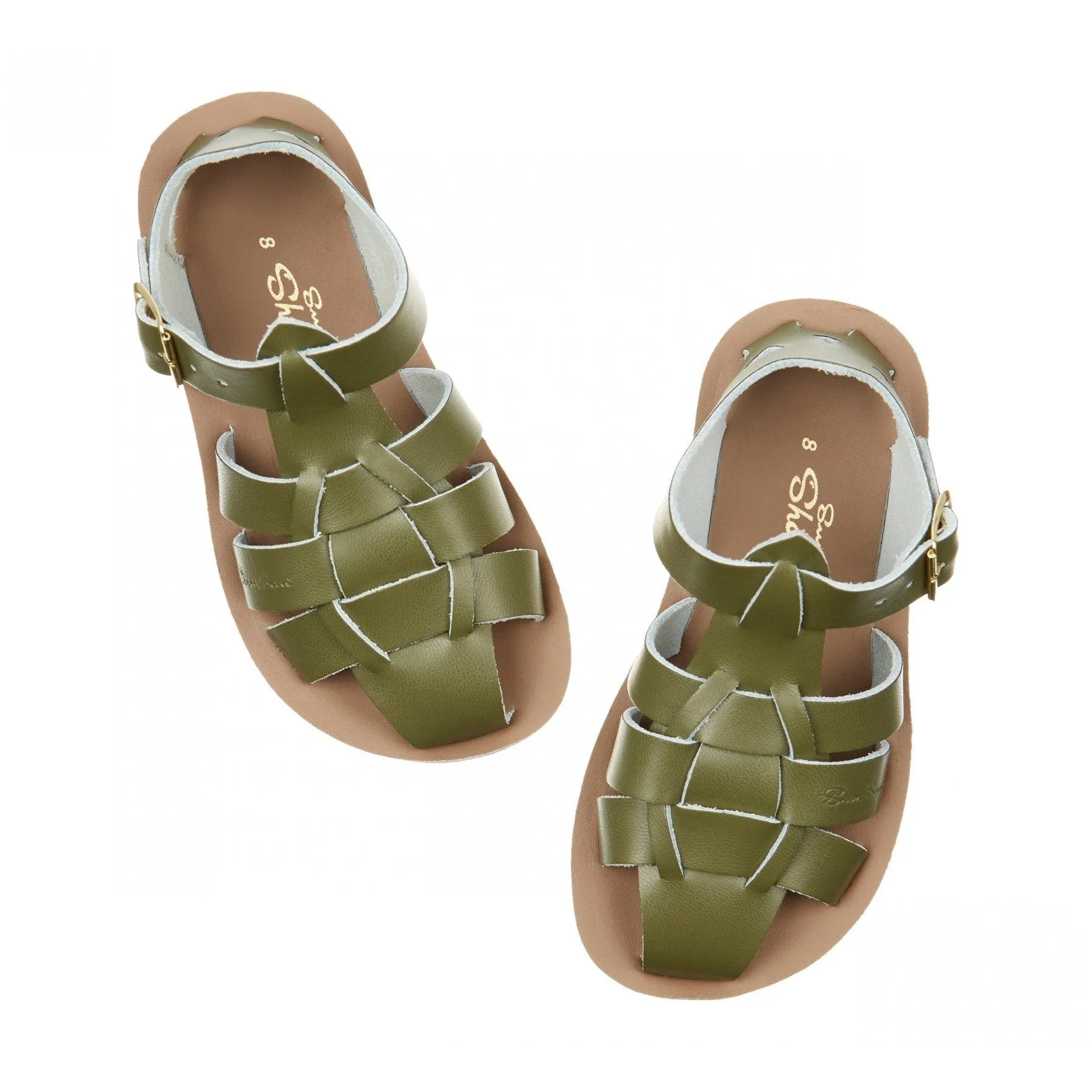 Salt-Water Shark Childrens Olive Leather Sandals