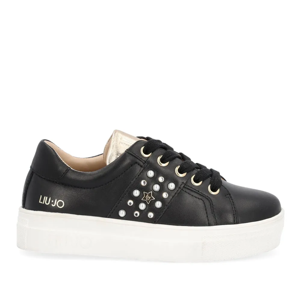 Scarpe Junior LIU JO linea Alicia 173 Sneakers in Pelle Nera con Borchie a Stella