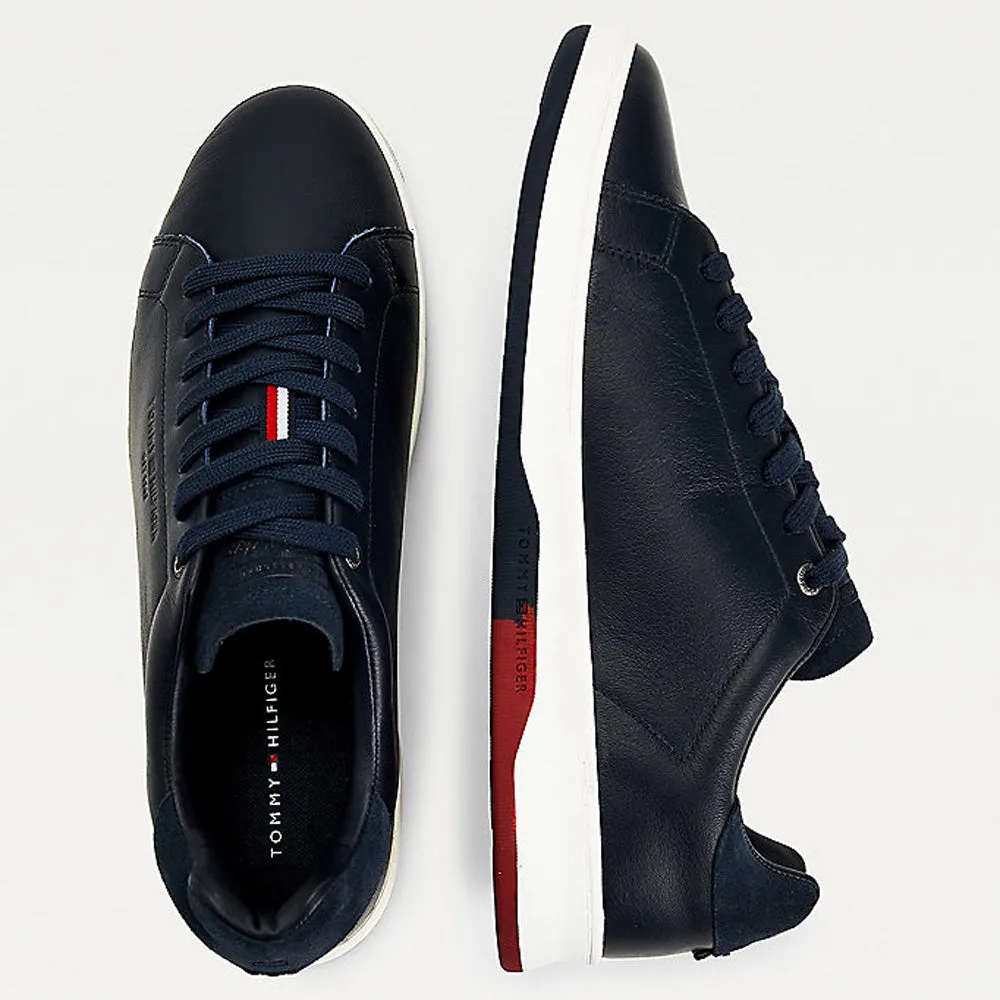 Scarpe Uomo TOMMY HILFIGER Sneakers linea Retro Tennis in Pelle colore Blu