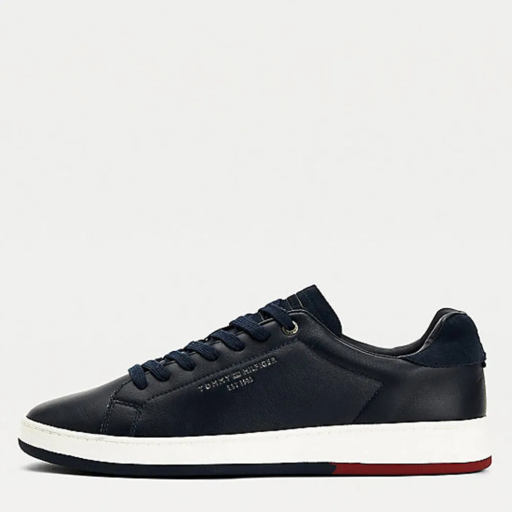 Scarpe Uomo TOMMY HILFIGER Sneakers linea Retro Tennis in Pelle colore Blu