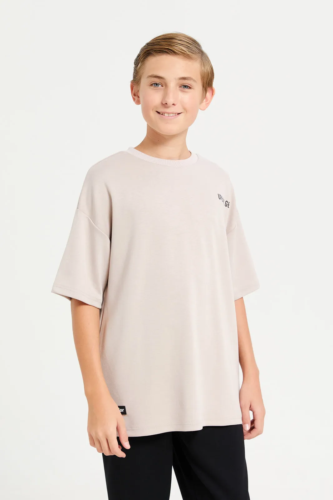 Senior Boys Beige Printed T-Shirt