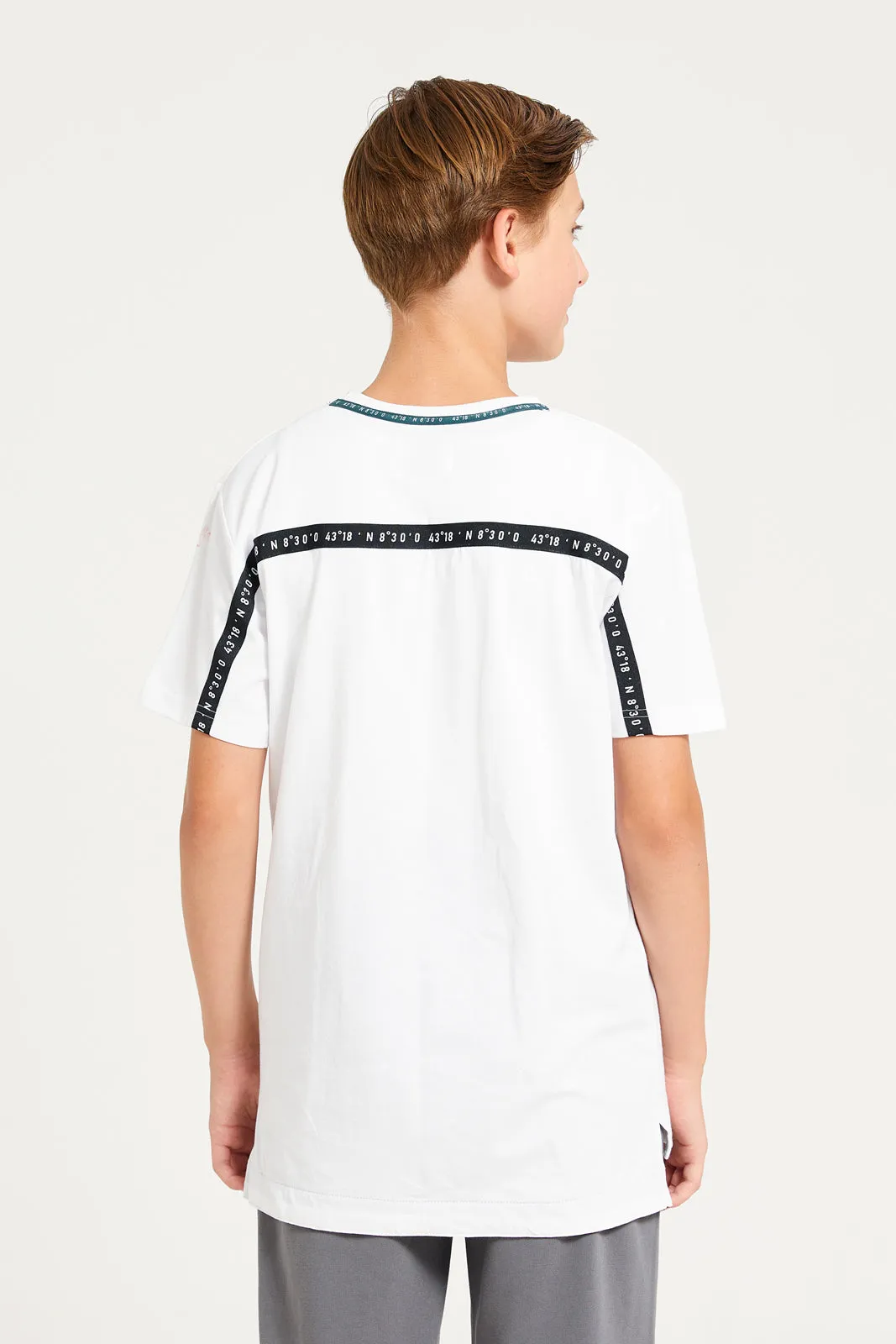 Senior Boys White Back Tape T-Shirt