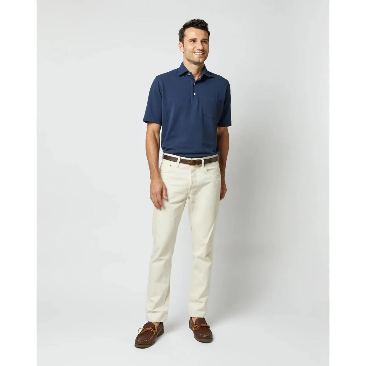 Short-Sleeved Polo Navy Pima Pique