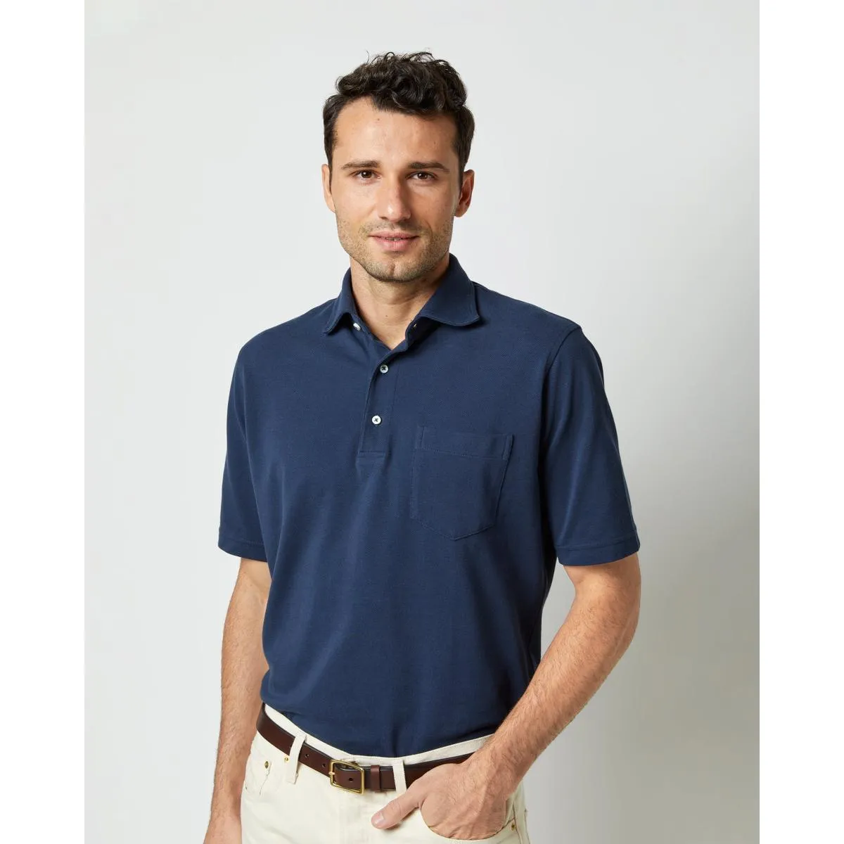 Short-Sleeved Polo Navy Pima Pique