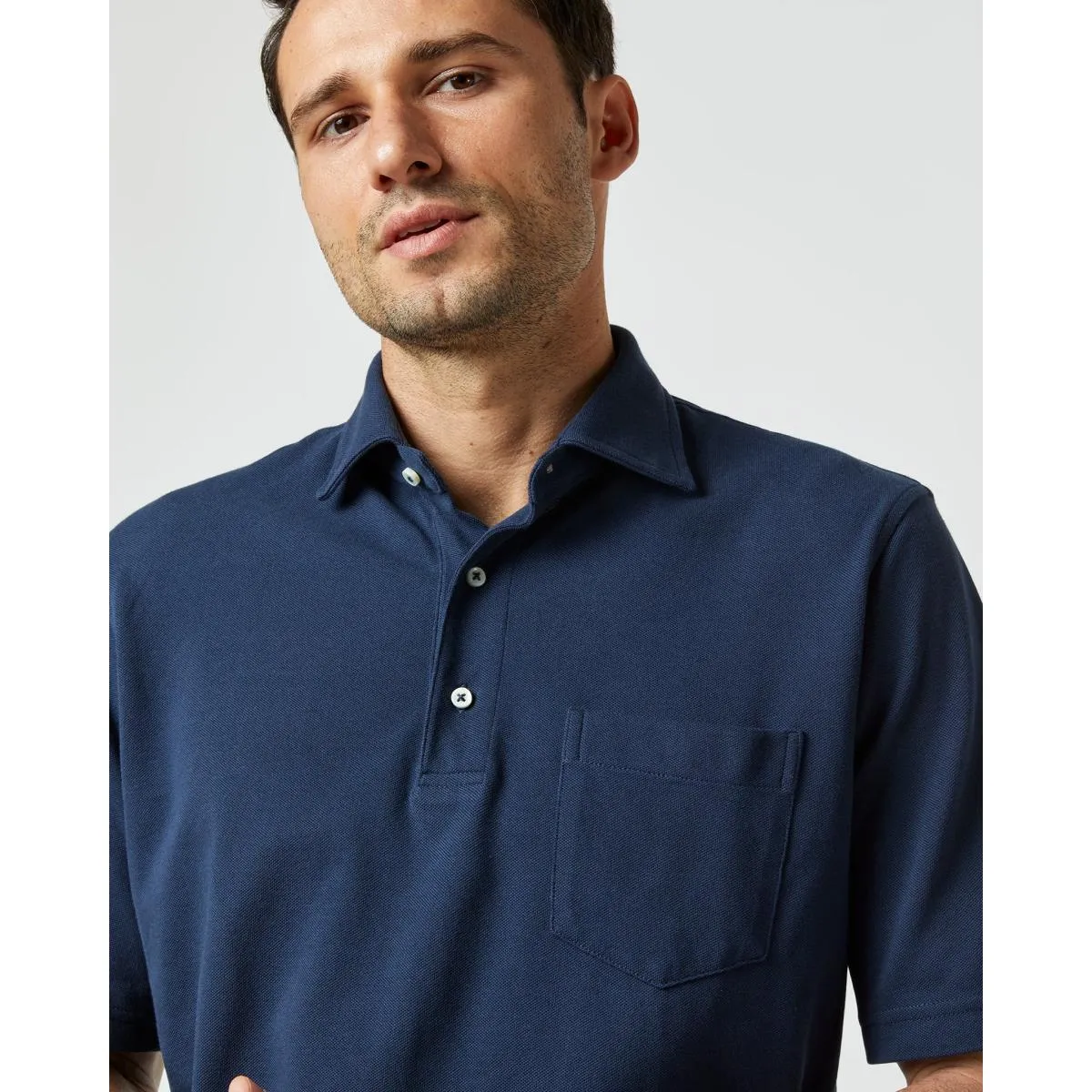 Short-Sleeved Polo Navy Pima Pique