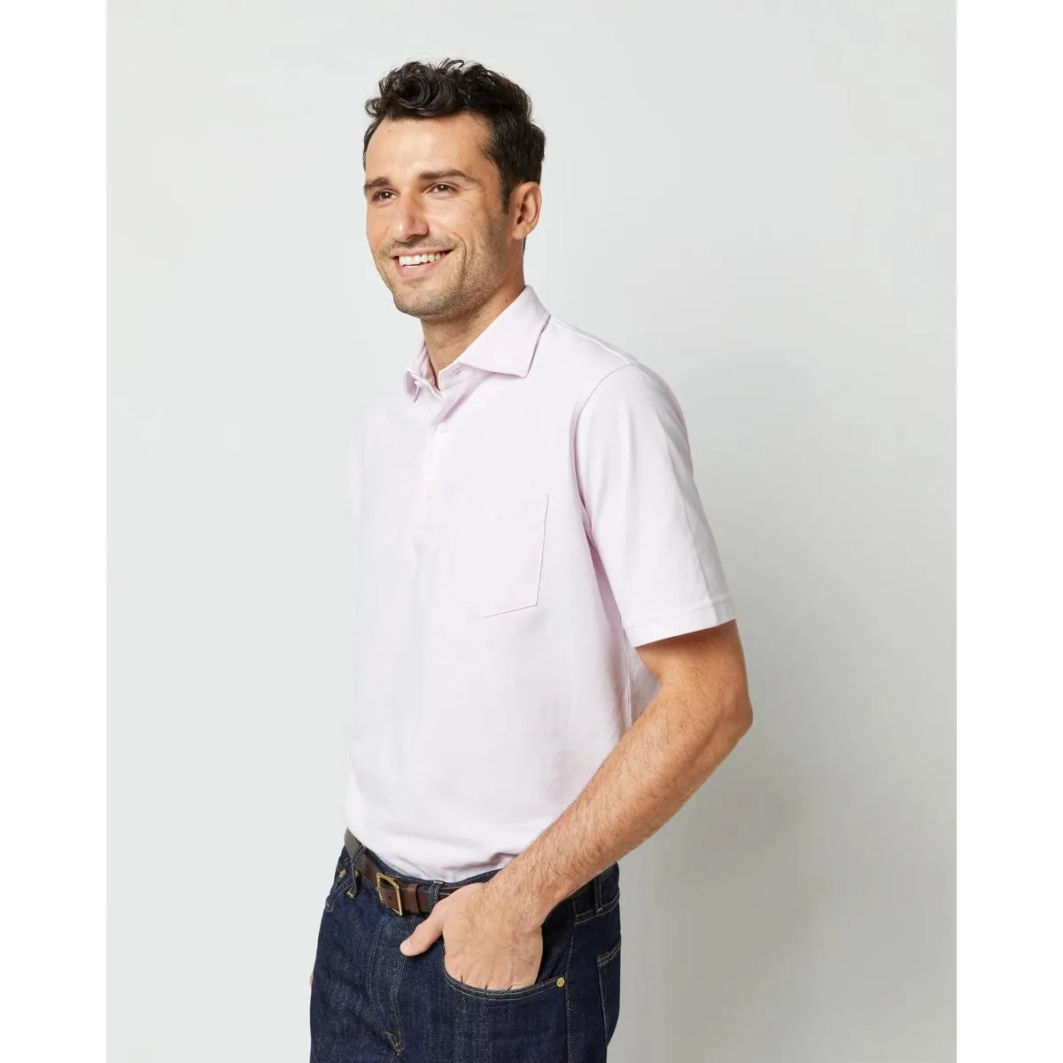 Short-Sleeved Polo Pale Pink Pima Pique