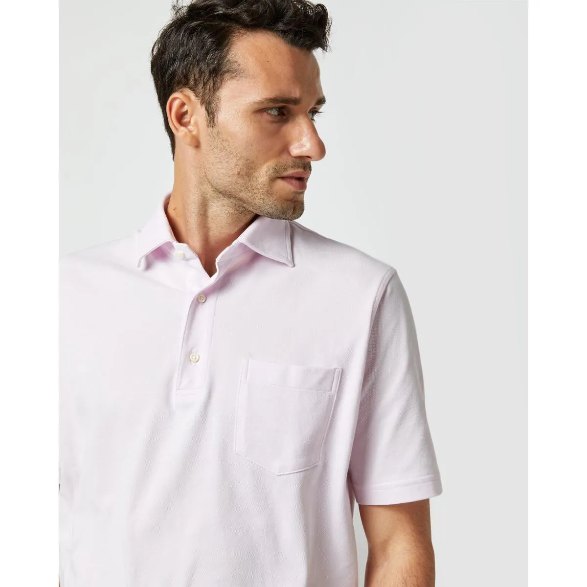 Short-Sleeved Polo Pale Pink Pima Pique