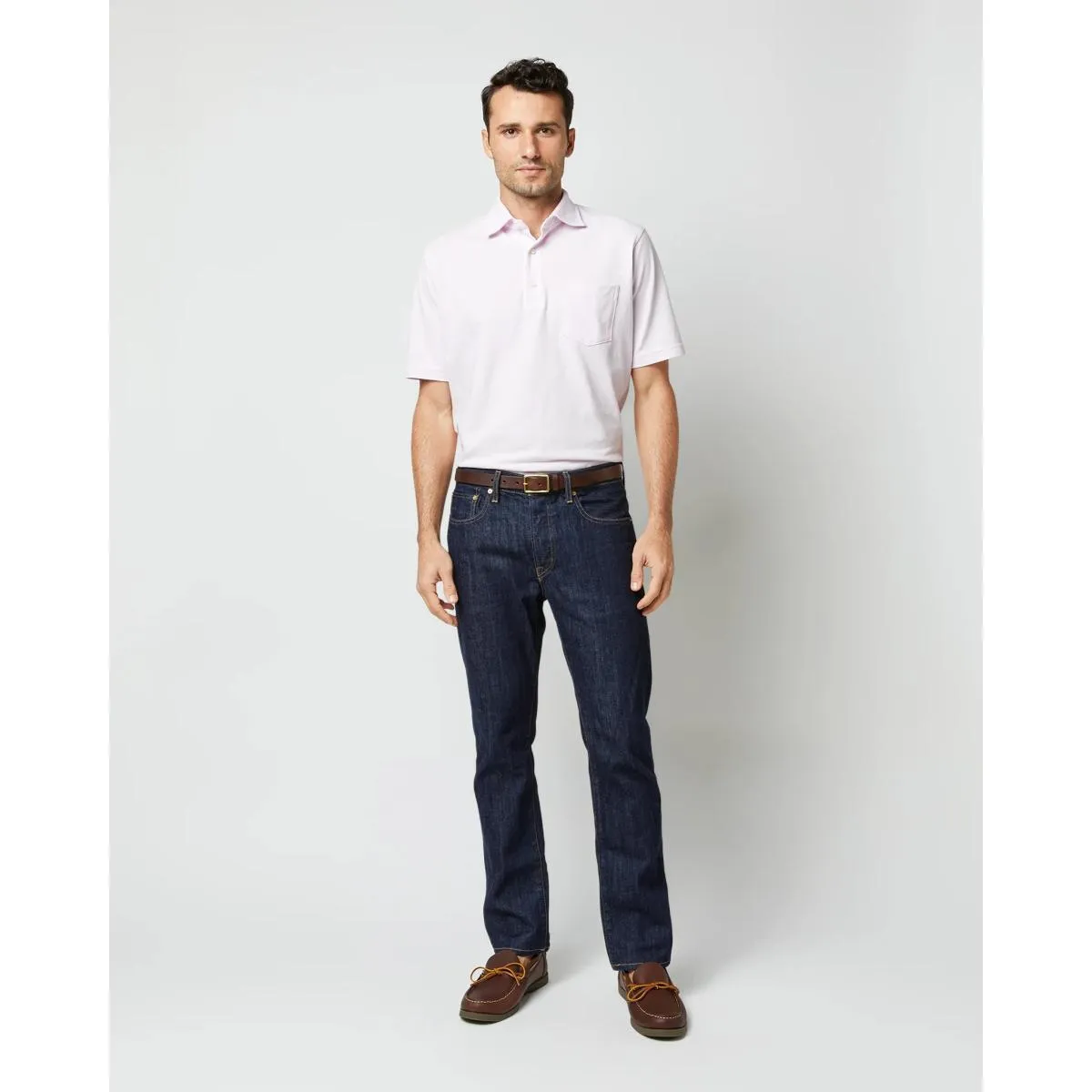 Short-Sleeved Polo Pale Pink Pima Pique