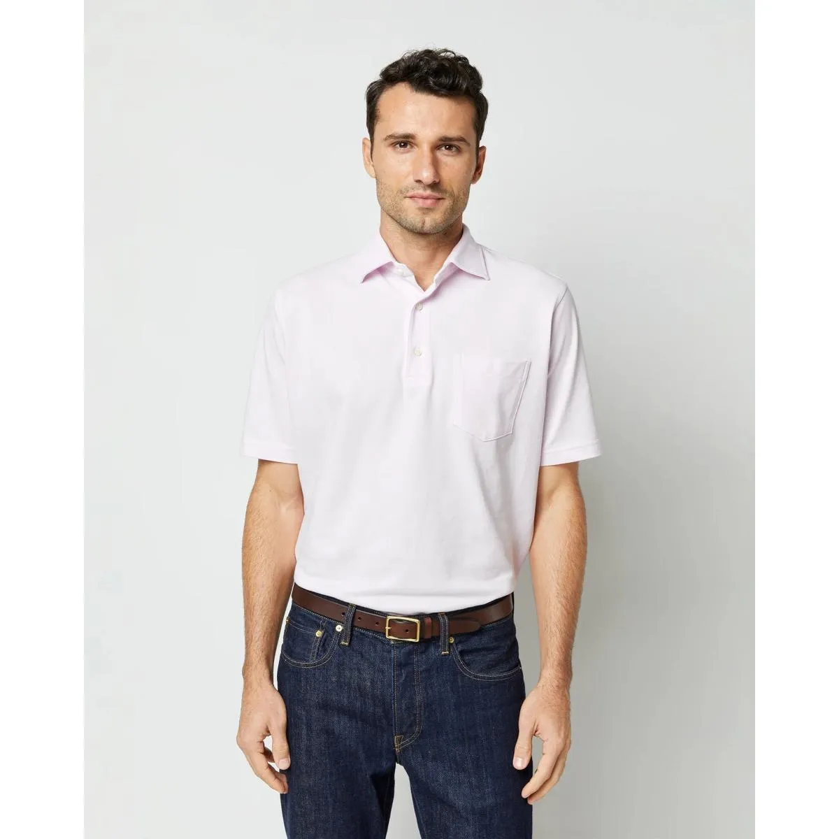 Short-Sleeved Polo Pale Pink Pima Pique