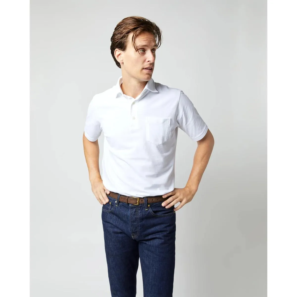 Short-Sleeved Polo White Pima Pique