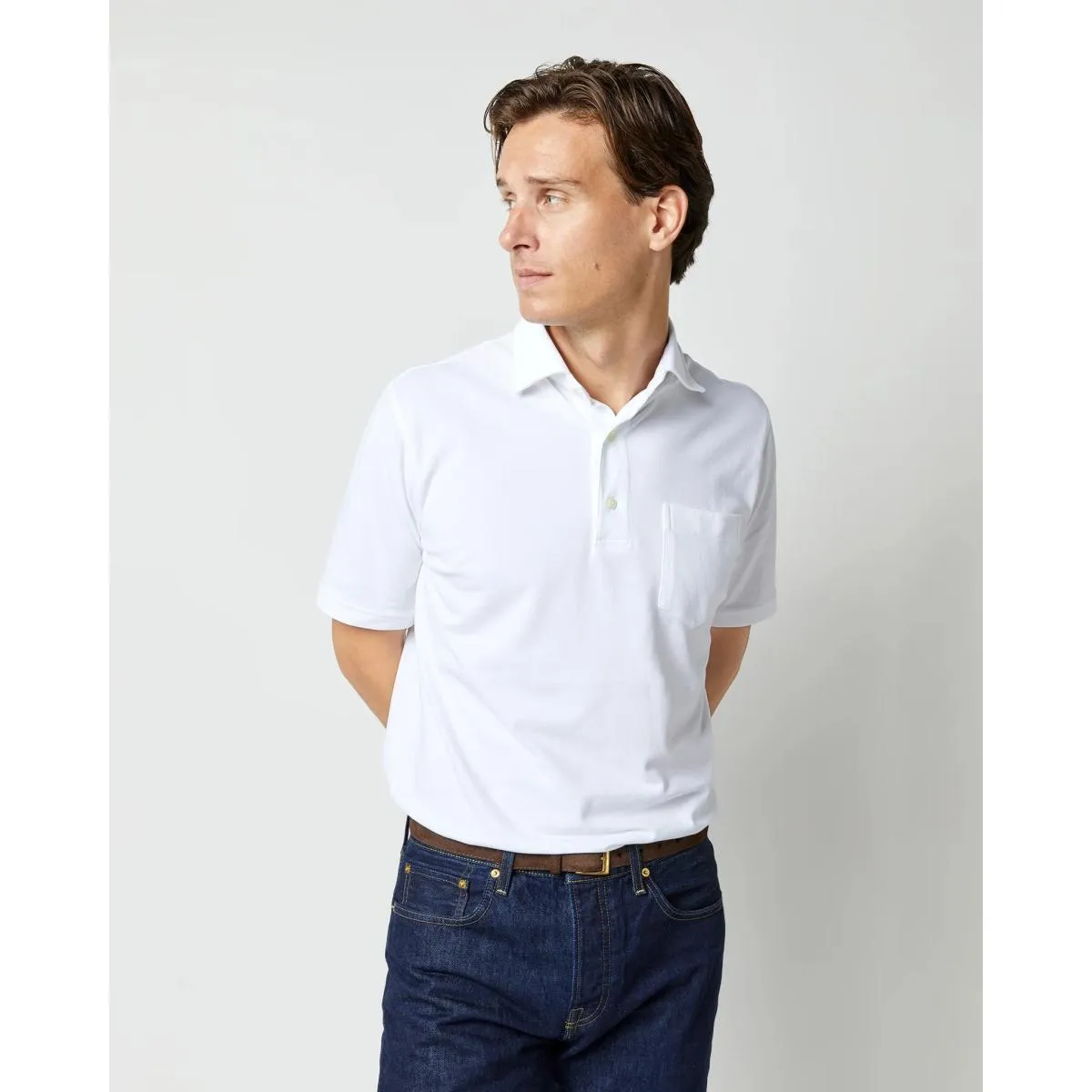 Short-Sleeved Polo White Pima Pique