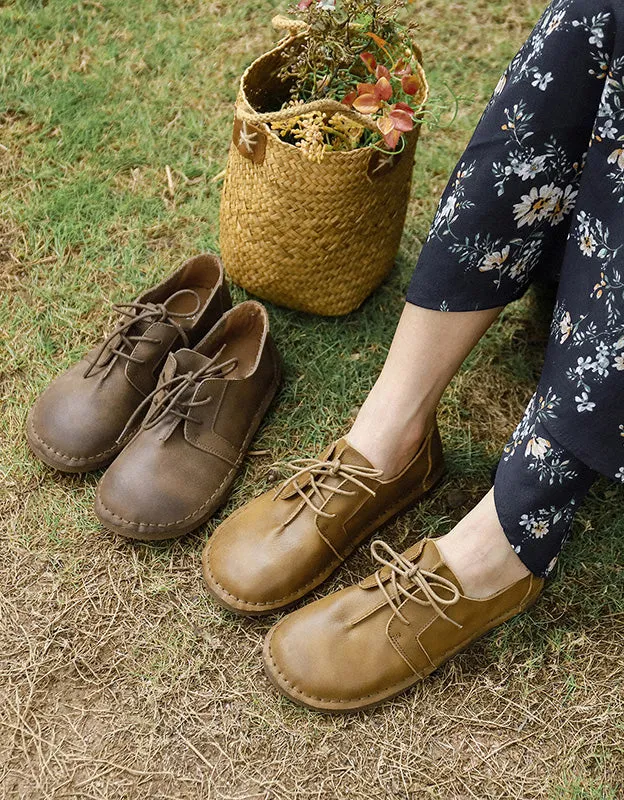 Spring Soft Leather Lace-up Retro Flat Shoes