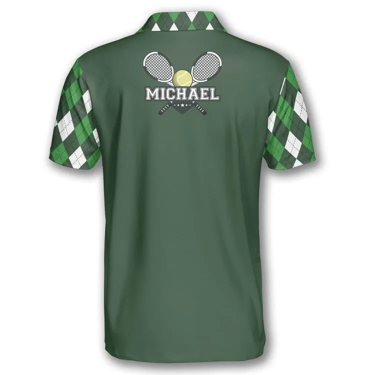 Tennis Heartbeat Pulse Line Green Argyle Plaid Customized Name All Over Printed Polo Shirt