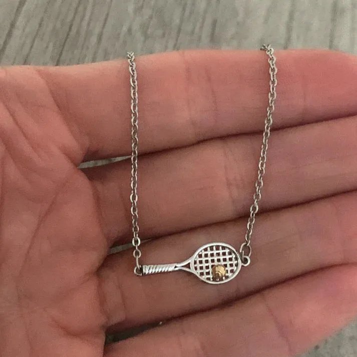 Tennis Racket Pendant Necklace 18K Gold