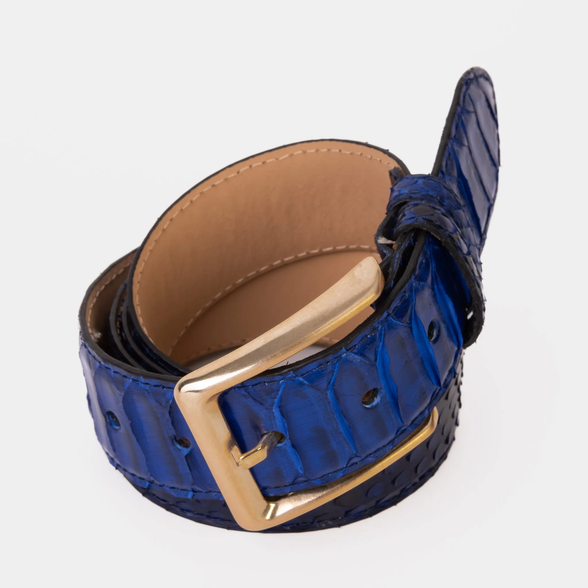 The Boss Navy Blue Pythn Snk Leather Belt