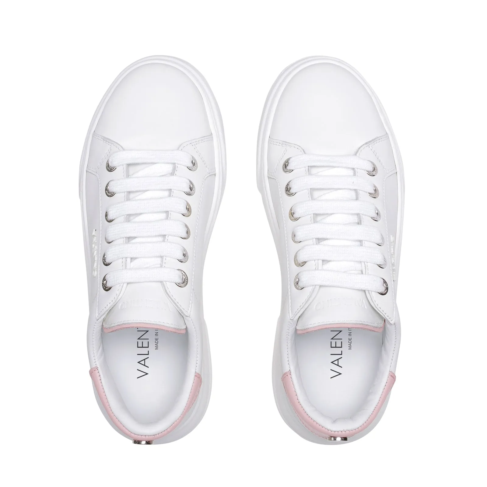 VALENTINO Sneakers lace-up in white and pink calf