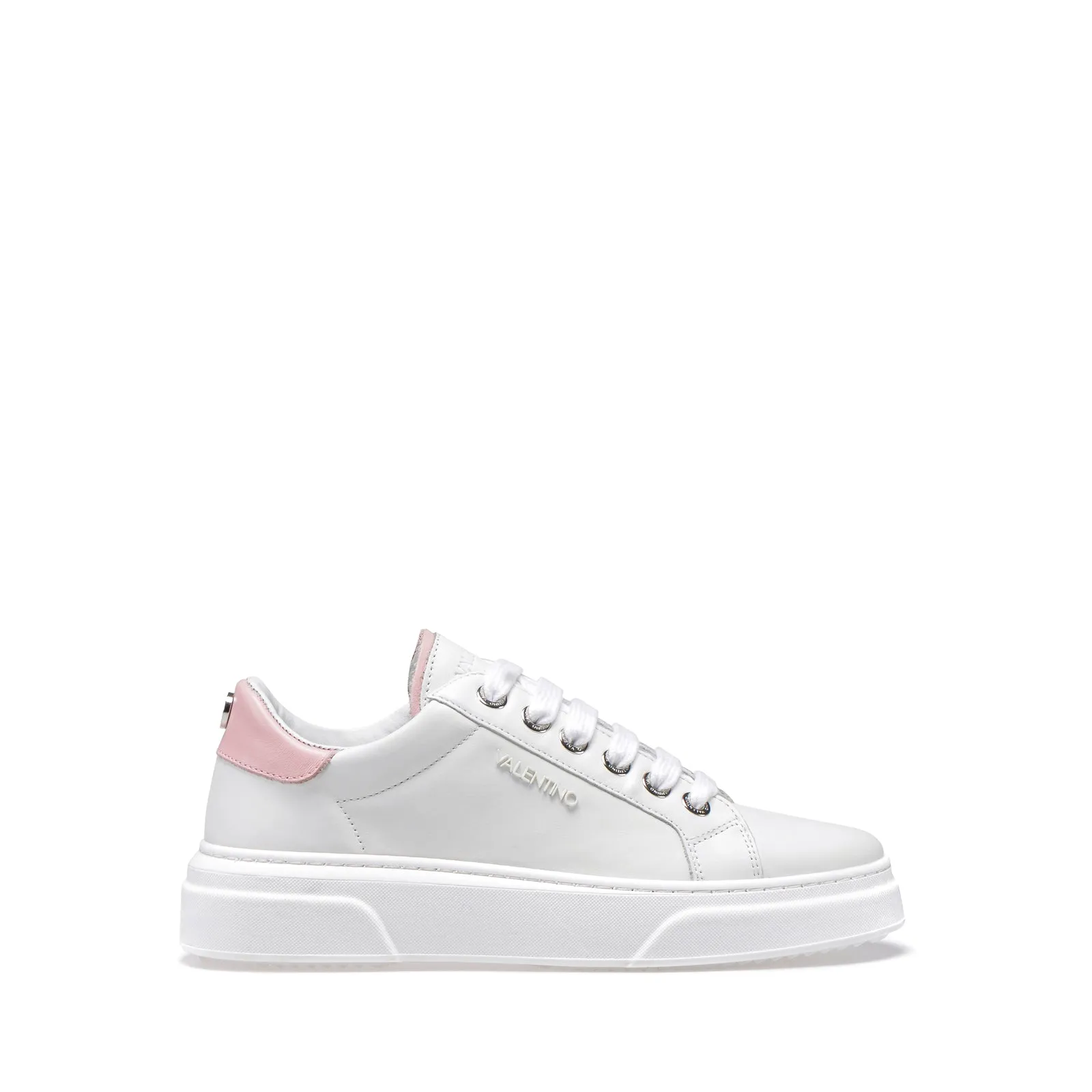 VALENTINO Sneakers lace-up in white and pink calf