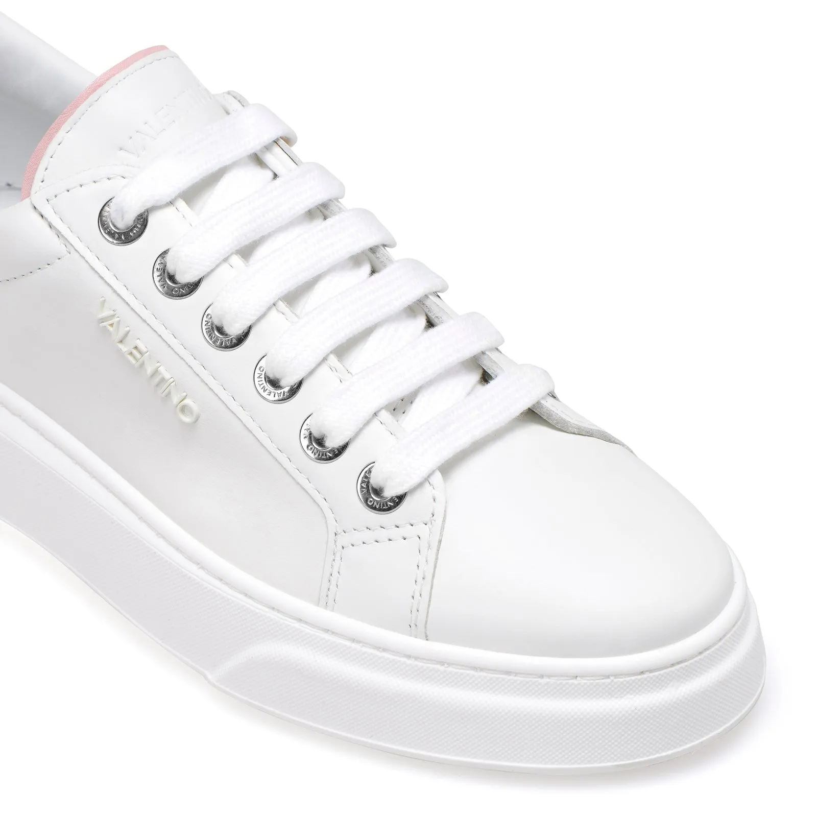 VALENTINO Sneakers lace-up in white and pink calf