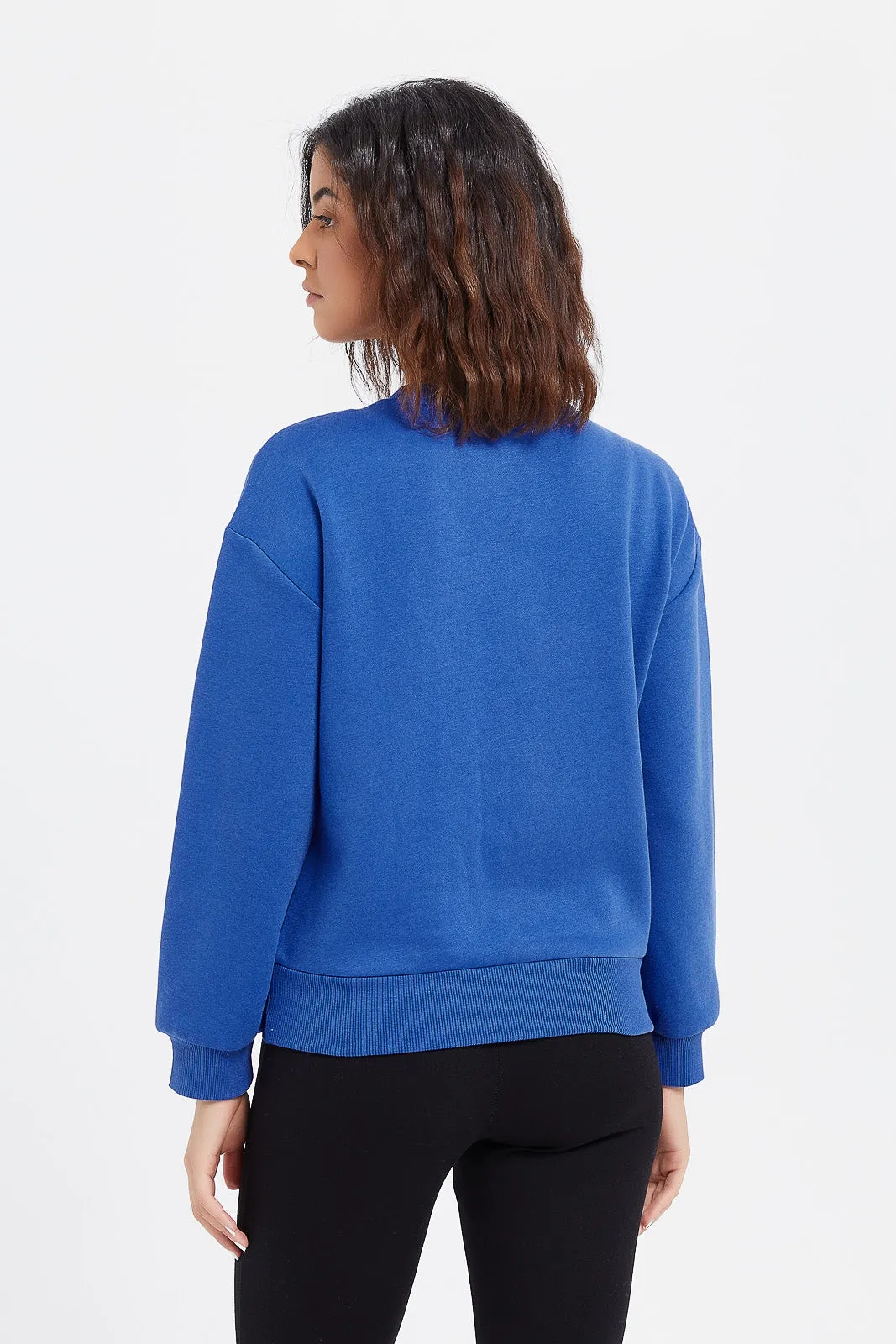 Women Blue Embossed Print Sweatshirt