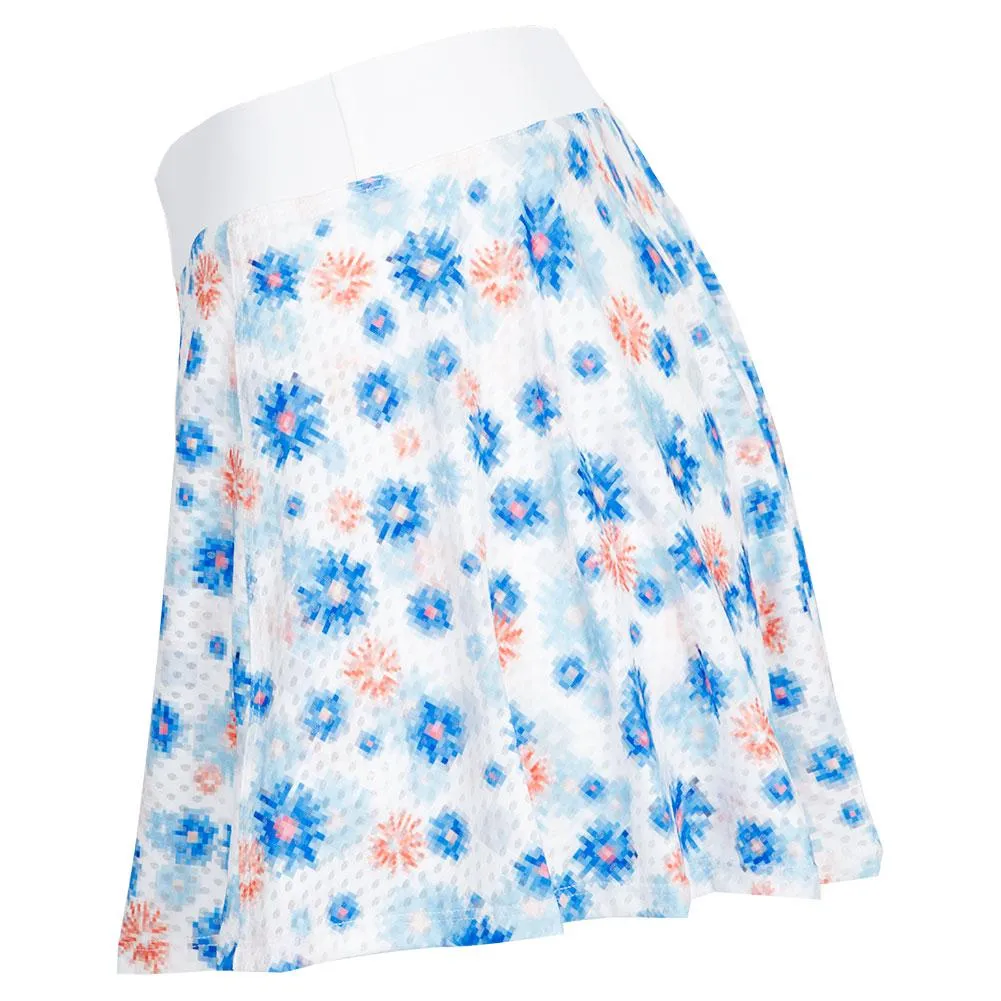 Women's Circle Mesh Printed Flounce Tennis Skort Pixel Fleur and White