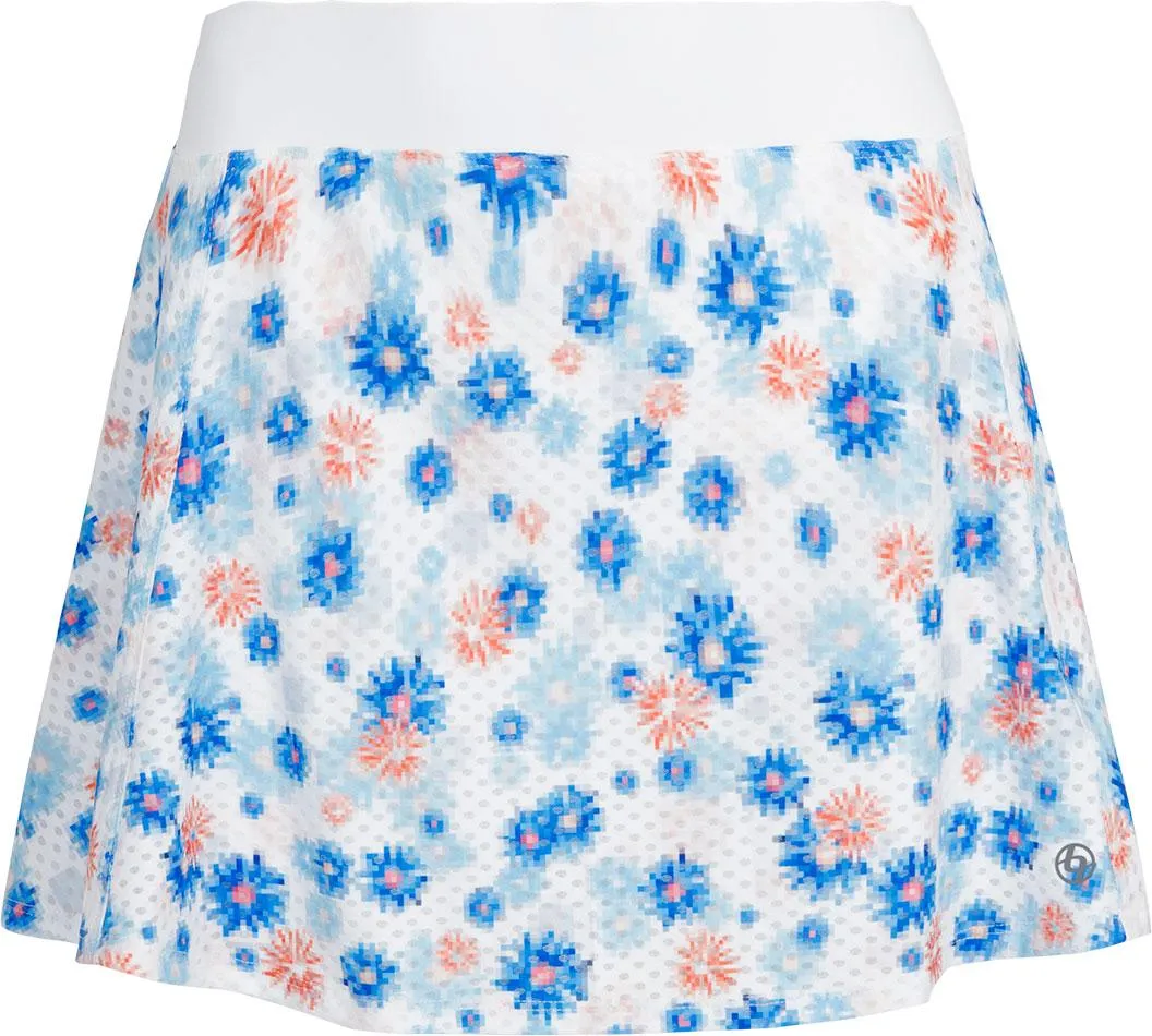 Women's Circle Mesh Printed Flounce Tennis Skort Pixel Fleur and White