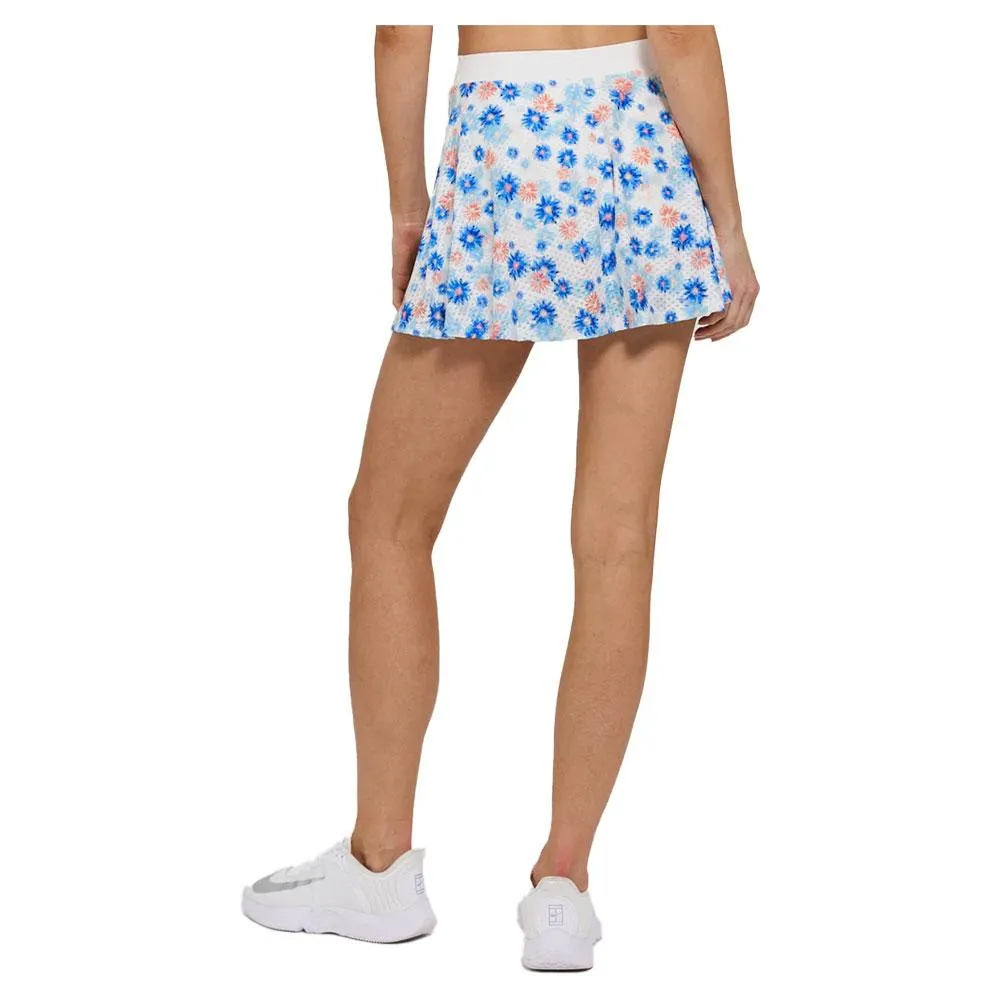 Women's Circle Mesh Printed Flounce Tennis Skort Pixel Fleur and White