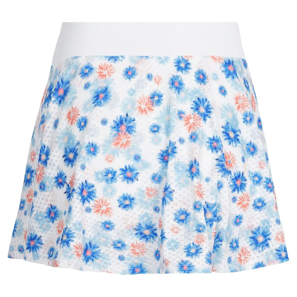 Women's Circle Mesh Printed Flounce Tennis Skort Pixel Fleur and White