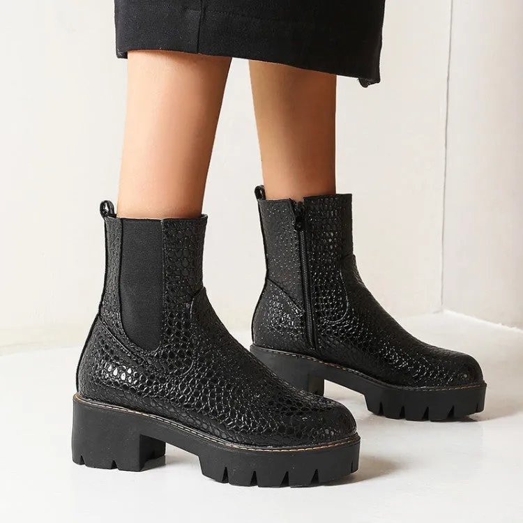 Women's Crocodile Pattern Side Zippers Platform Short Boots