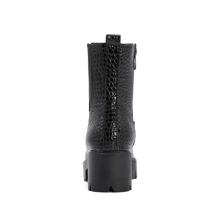 Women's Crocodile Pattern Side Zippers Platform Short Boots