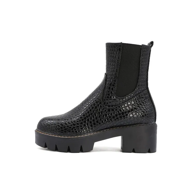 Women's Crocodile Pattern Side Zippers Platform Short Boots