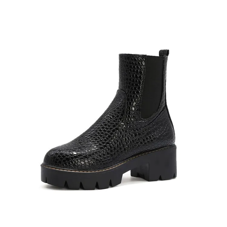 Women's Crocodile Pattern Side Zippers Platform Short Boots